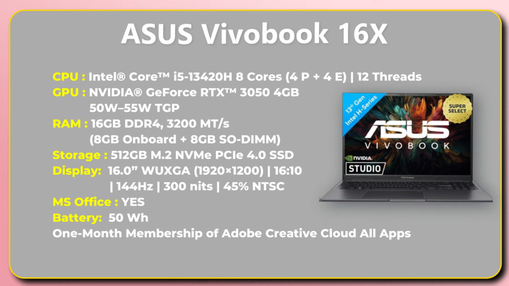 ASUS Vivobook 16X – Ideal for Students & Professionals